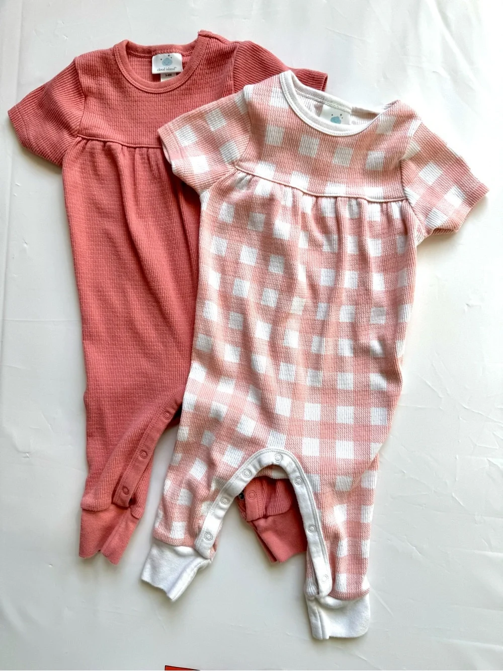cloud island Pink Ribbed Two-Pack Baby Rompers